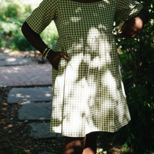 Nico Short Sleeve Mini Dress Sage Gingham