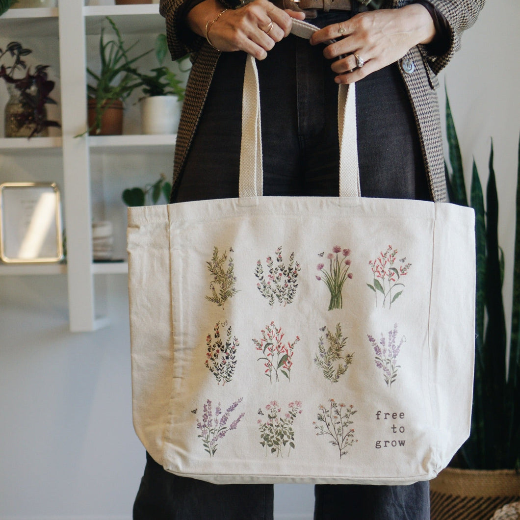 Free to Grow Floral Tote Bag