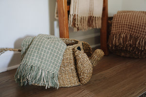 Cotton Boucle Checkered Throw Blanket in Sage