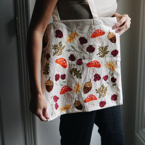 Fall Foliage Embroidered Tote