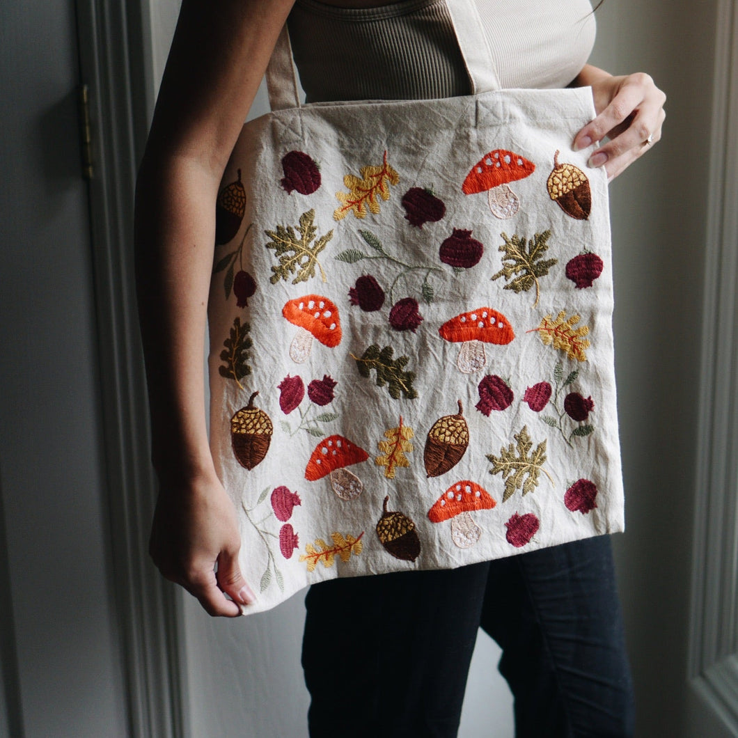 Fall Foliage Embroidered Tote
