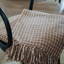 Cotton Boucle Checkered Throw Blanket in Latte