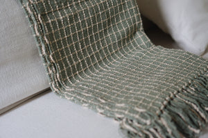 Cotton Boucle Checkered Throw Blanket in Sage