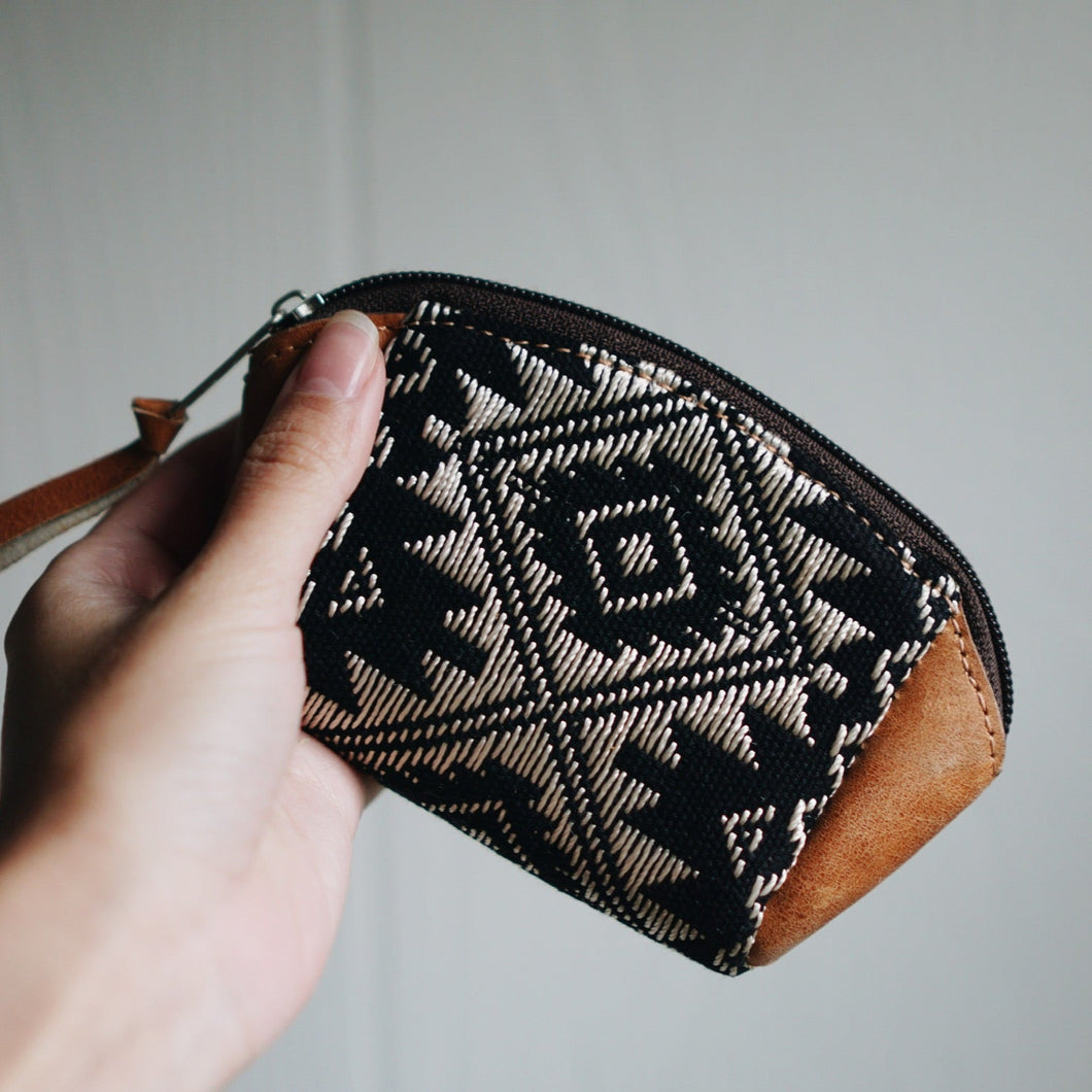 Handwoven Brocade and Leather Change Purse