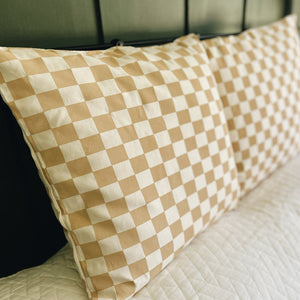 Tan Checkered Pillow Cover